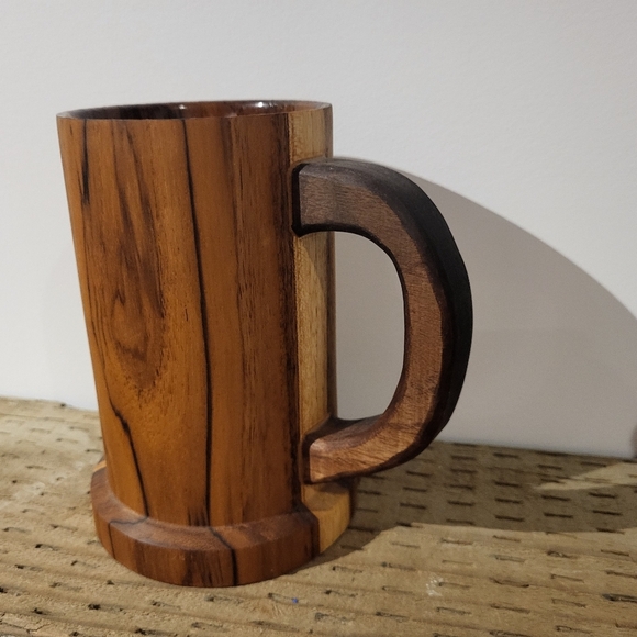 Handmade Teak Wood Mug with Walnut Handle - Picture 2 of 5